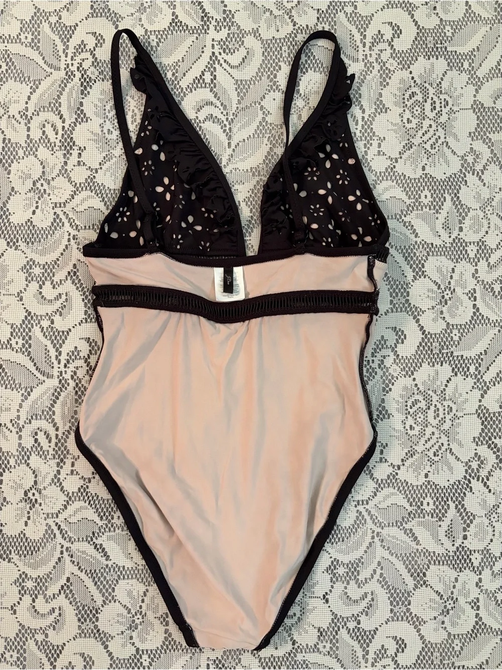 J. Crew Scalloped Ruffle Plunging One-piece Swimsuit in Laser-cut Eyelet Sz 12